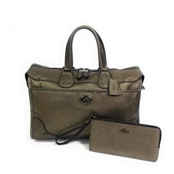 Coach Metallic Rhyder Satchel with Matching Large Corner Zip Accordion Wallet - Picture 1 of 16